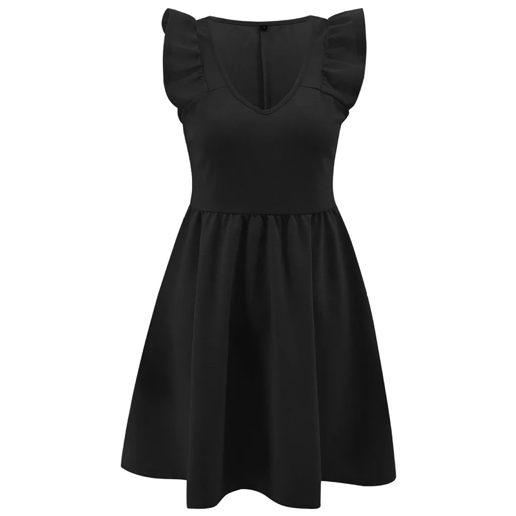 Femme Vestidos, женское платье без рукавов, летние вечерние коктейльные платья трапециевидной формы с v-образным вырезом, элегантное женское однотонное облегающее мини-платье