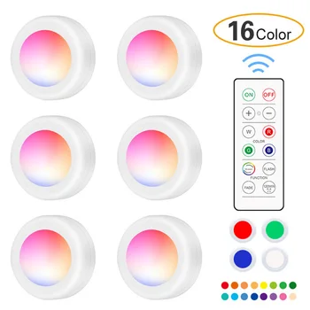 

RGB LED Under Cabinet Light Dimmable Cupboard Closet Night Lamp with Remote Puck Lamp Stair Hallway Kitchen Cupboard Wardrobe