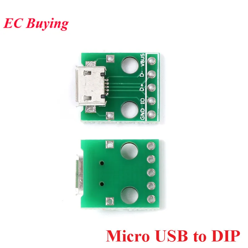 1 шт. Мини Micro Female Male USB to DIP адаптер плата Разъем конвертер 4P 5P 2,54 мм 3 4USB адаптер пластина печатная плата для Arduino - Цвет: USB 5DIP Adapter