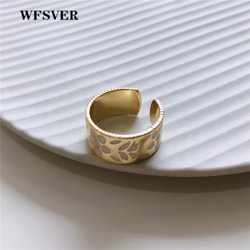 

WFSVER 925 Sterling Silver Ring For Women Korean Style Gold Resin Printing Opening Adjustable Ring Female Fashion Jewelry
