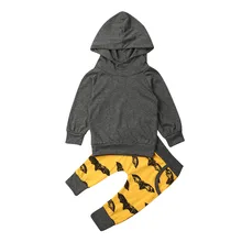 Топы с капюшоном и длинными рукавами для новорожденных мальчиков от 0 до 24 месяцев, длинные штаны с принтом летучей мыши, комплект детской одежды из 2 предметов