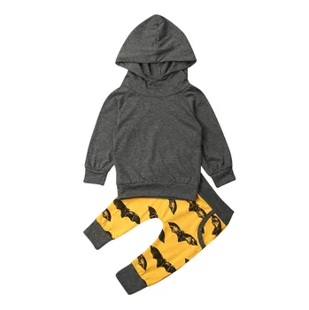

0-24M Newborn Baby Boy Long Sleeve Hooded Tops Bat Print Long Pant Trouser 2PCS Outfits Baby Clothing Set