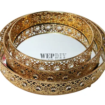 

New Middle East crystal bead mirror dessert tray Wedding wrought iron cake stand Dessert display tray storage box