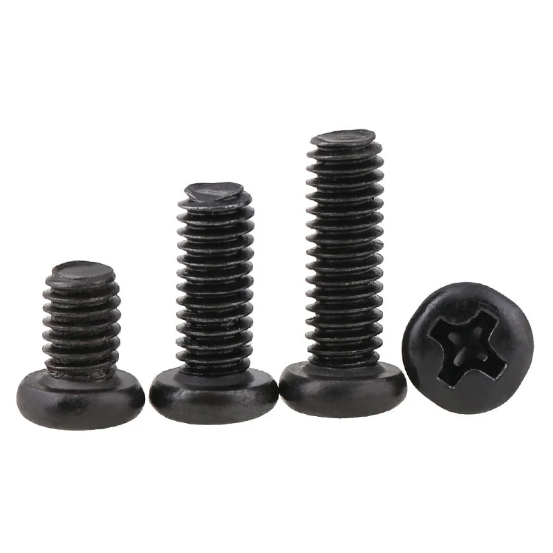 

M2 M2.5 M3 M4 Steel Phillips Cross Recessord Pan Head Machine screw Thread Round Head Bolt Black