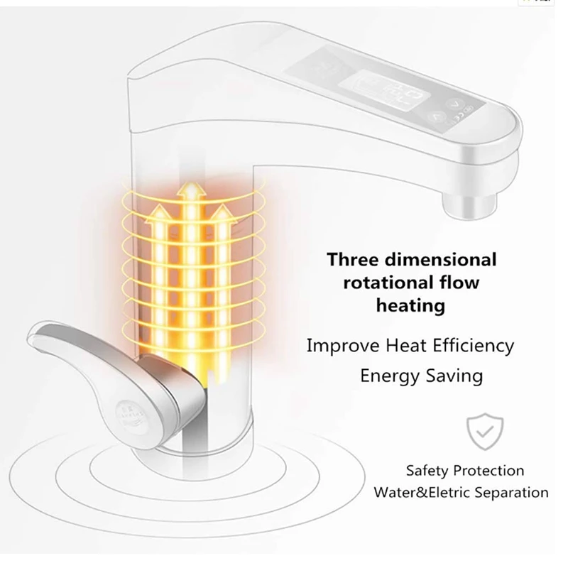Intelligent LCD Display Instant Electric Water Heating Faucet Instantaneous Instant Tankless Water Heater Hot Tap EU Plug