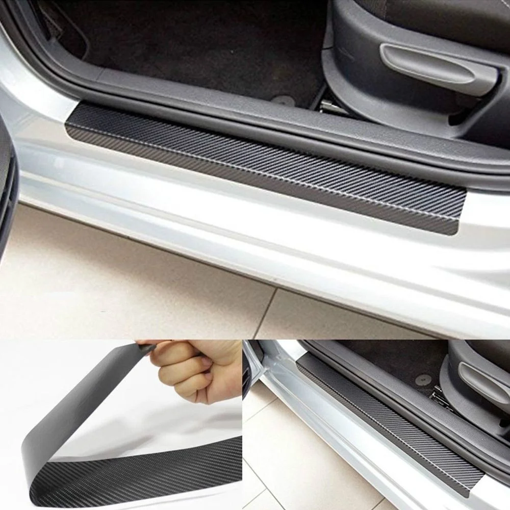 

Universal Black Protector Sill Scuff Cover Car Door Plate Sticker 3D Carbon Fiber Anti Scratch