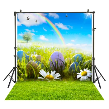 

HUAYI green grass with colorful eggs background for Easter day photo backdrop spring party decoration W-38512