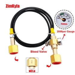 CO2 Tank Refill Station Charging Adaptor Transfer With 1.5m 5ft  Hose W21.8-14 TO W21.8-14(DIN 477)  with 2000psi gauge