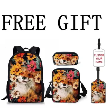 

Cartoon Fox Pattern Print School Bag Set 3 Pcs For Kids Youth Tote Bag Girls Backpack Ladies Book Bags Students Mochila Escolar