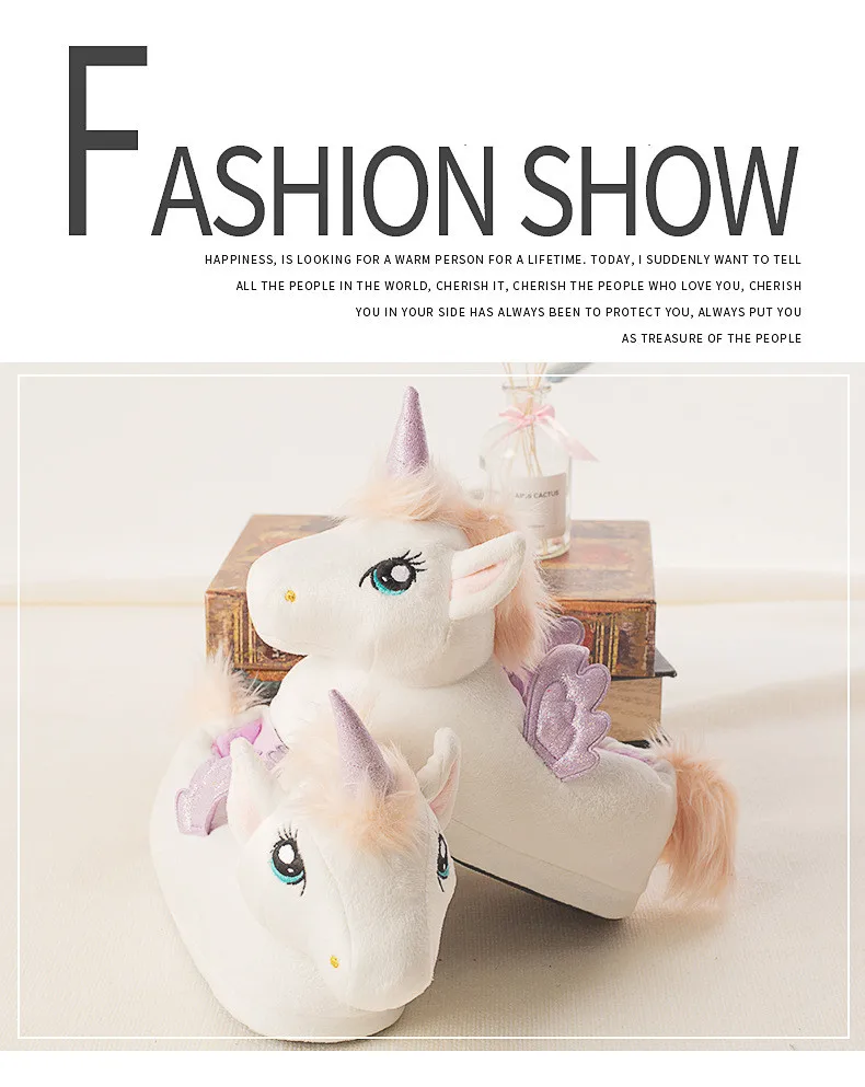 White Plush Unicorn Slippers -Unicorn Fashion
