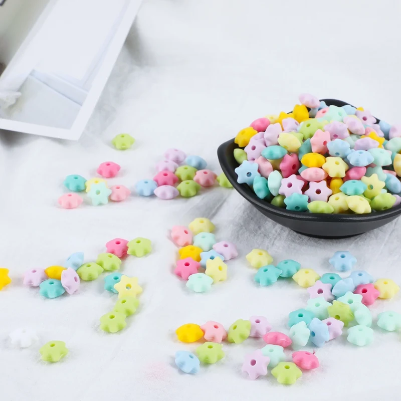 Bite Bites 50pcs Mini Six-pointed Star Beads Silicone Teether Beads Tiny Rod DIY Nursing Necklace Bracelet Gift Baby Teether Toy