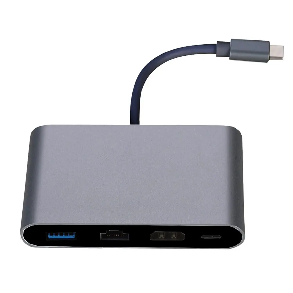 4 в 1 USB-C концентратор адаптер USB 3,1 тип-c концентратор к HDMI 4K RJ45 Gigabit Ethernet USB 3,0 HDMI USB-C высокоскоростной адаптер передачи - Цвет: Серебристый