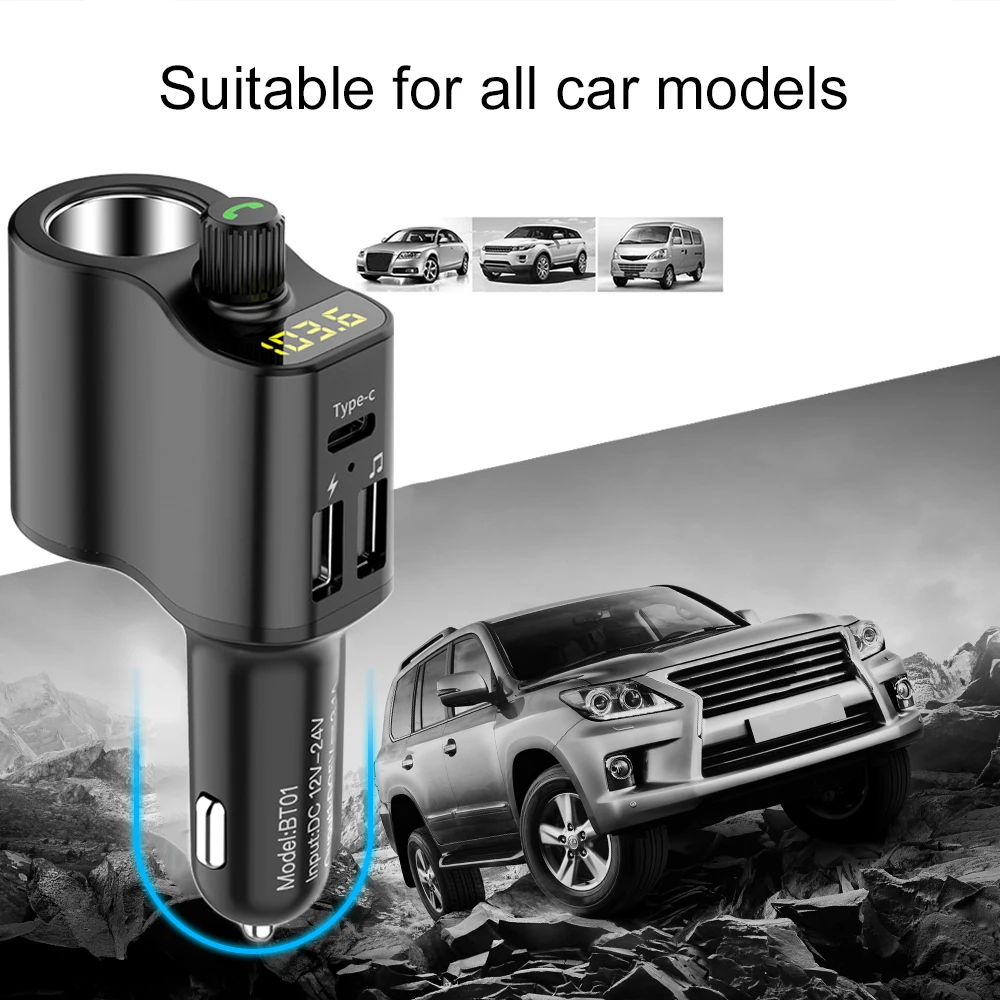 Fm-передатчик модулятор Bluetooth Handsfree автомобильный комплект автомобильный аудио mp3-плеер с тип-c зарядкой двойной USB порт