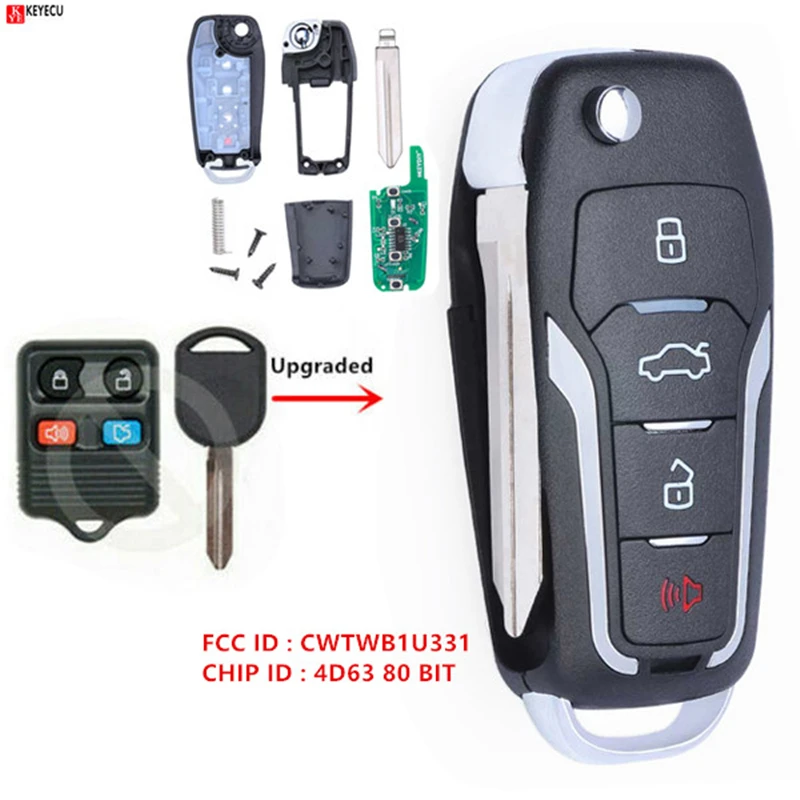 Keyecu New Upgraded Replacement Flip Remote Key 315mhz 4d63 80 Bit Chip