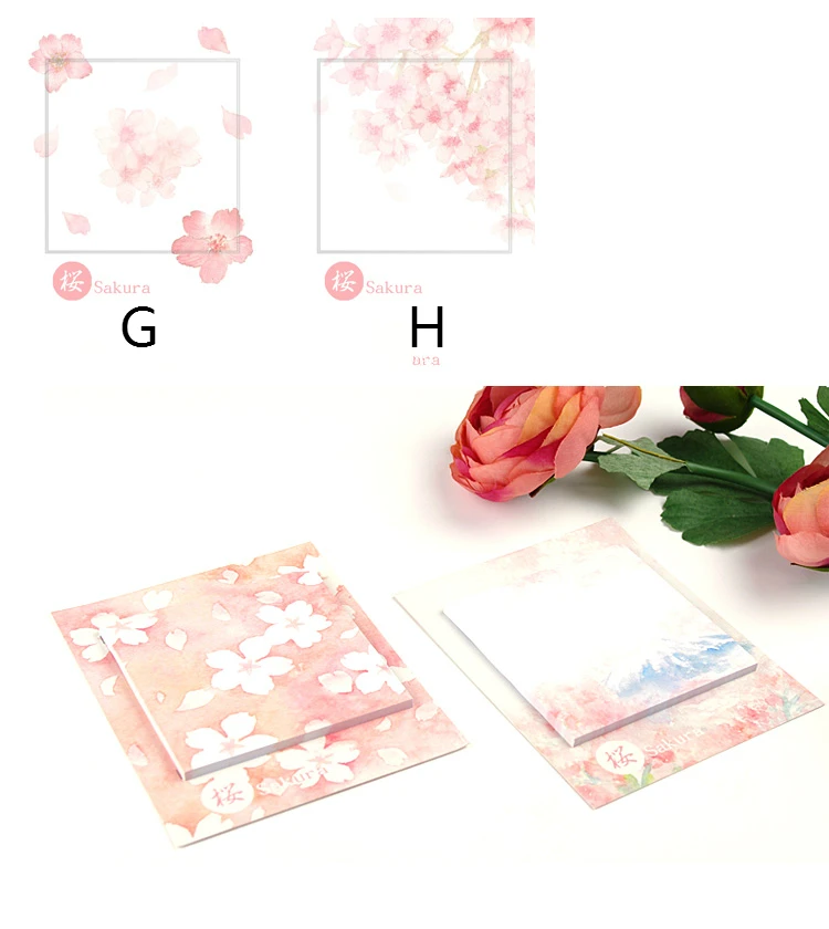 Mr Paper 30pcs/lot Japanese Cherry Blossom Memo Pads Self-adhesive Notes Spring Sakura Falling Flowers Cute Memo Pads 8 Designs
