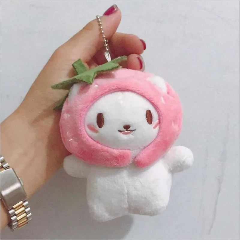 1Pcs Cartoon Pendant Headgear Fruit Cat Plush Toy For Girls Gift Doll Fish Cat Doll Bag Stuffed Pendant Keychain 12cm