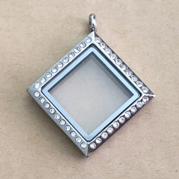 

5Pcs Square Stainless Steel Silver Plated Crystal Magnet Floating Locket Living Floating Locket Pendant