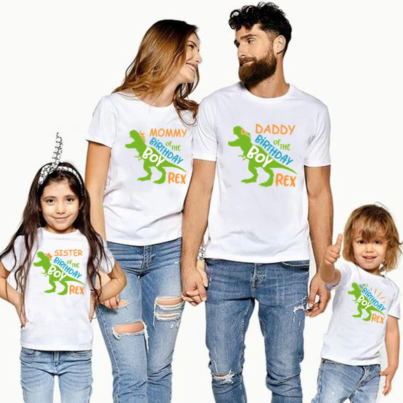 plus size matching family outfits Matching Family Outfits For Birthday Boy Dinosaur Rex Theme Party Family Look T-shirt Kids Clothes Father Mother Daughter Son Mom And Daughter Matching Outfits