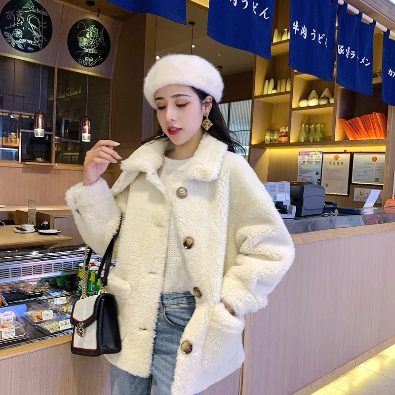 

Lambs Wool Coat Women's Korean-style Loose-Fit New Style Autumn & Winter Students Fur Faux Cashmere Cotton Coat S1953