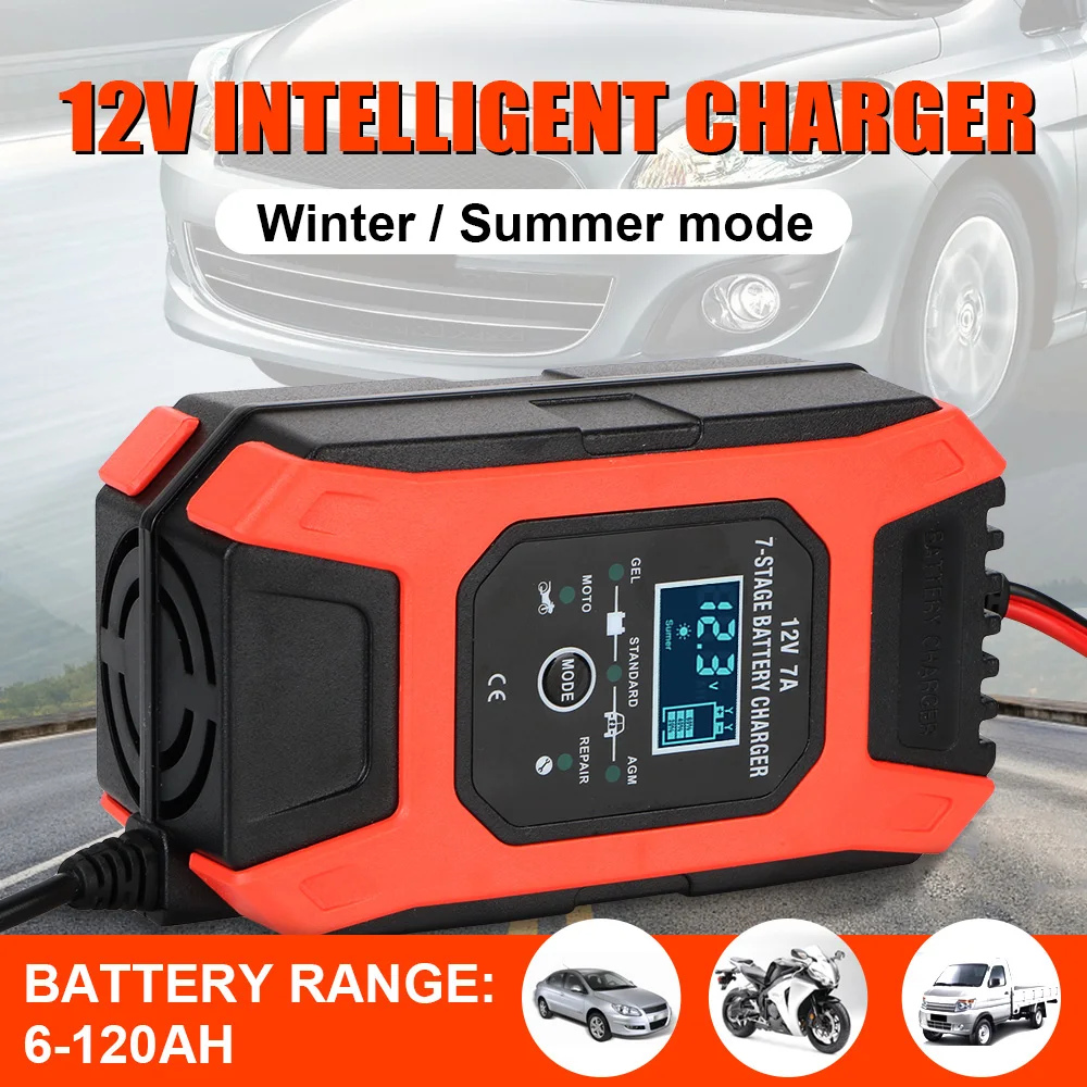 12V 7A Wet Dry Lead Acid Battery Chargers Digital LCD Display 7 Stage Automatic Smart Car