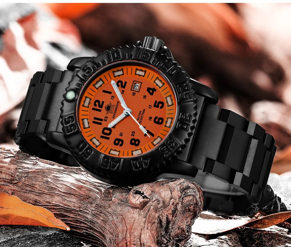 Addies Men Military Outdoor gear Watch 50m Waterproof Luminous Wristwatch relogios masculino Sport stainless steel Men's watches
