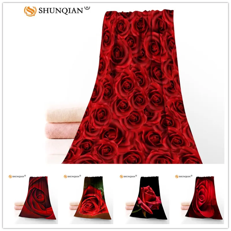 

Custom Romantic red roses 35x75cm Face Towels Facecloth Bamboo Fiber Washcloth Quick drying Sports Towel