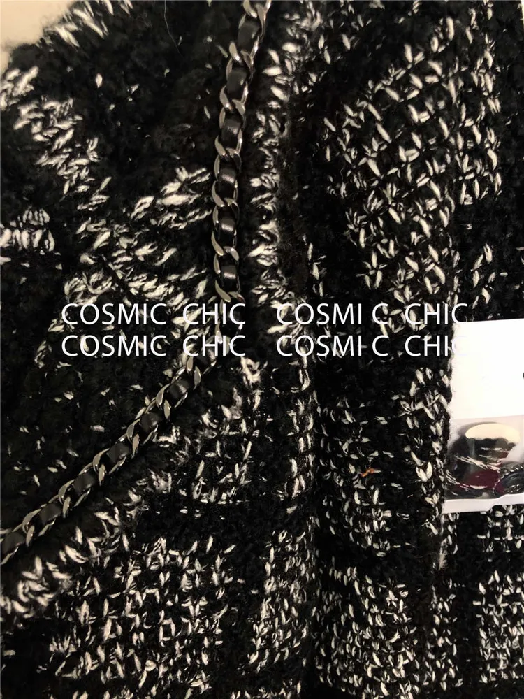 Cosmicchic осень зима Черный Модный элегантный шерстяной кардиган средней длины пальто клетчатый вязаный шерстяной свитер пальто