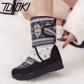 

Tuyoki New Ski Boots For Women Fashion Print Mid Calf Snow Boots Winter Warm Plush Fur Outdoor Women Footwear Size 35-41