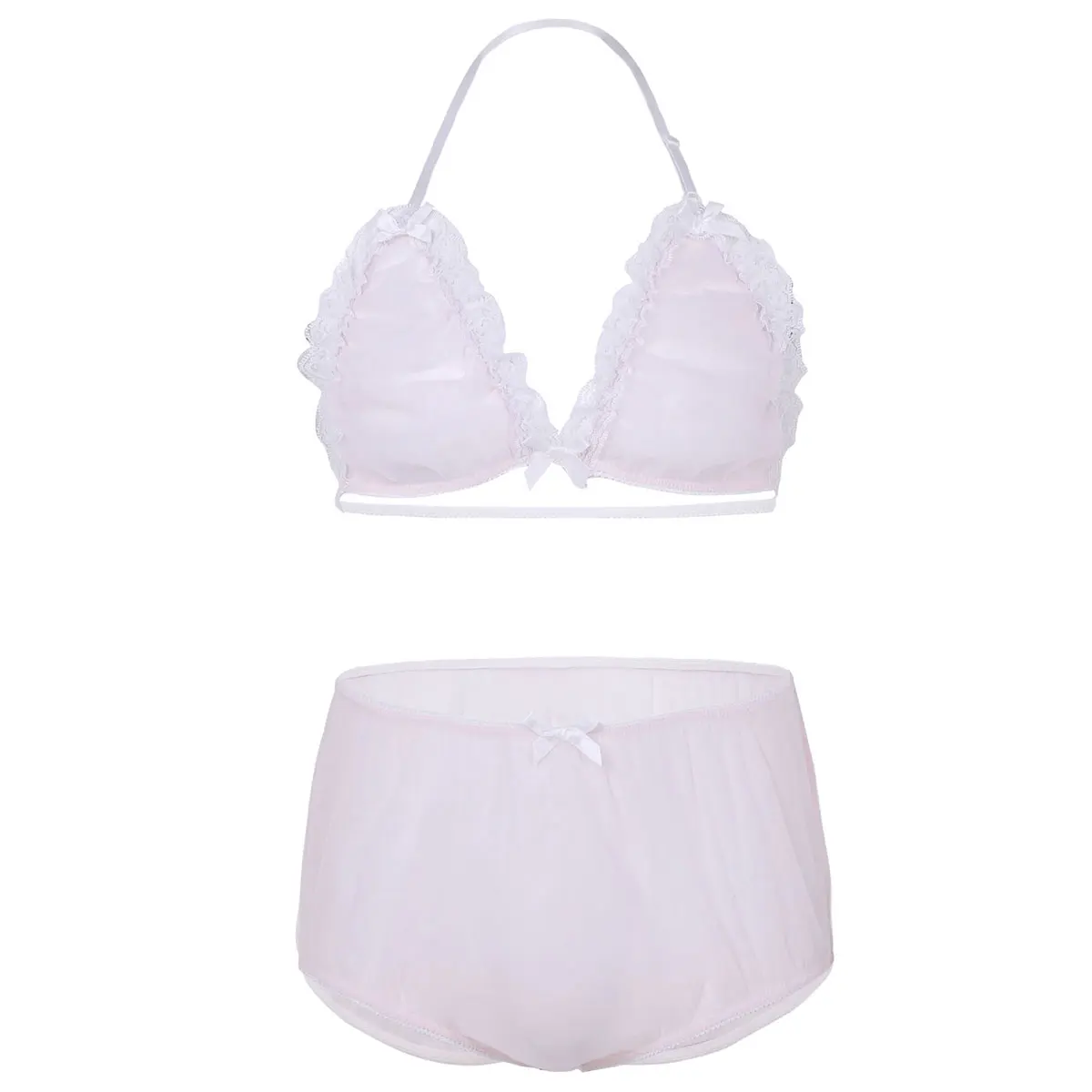 Pink Мужское нижнее белье SISSY прозрачное Тюлевое нижнее белье с кружевной отделкой топ с трусиками нижнее белье Экзотические наборы Мужская Ночная рубашка для геев - Цвет: Pink