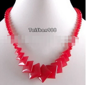 +++ 00467 Exquisite red jade beads quadrate Necklace |