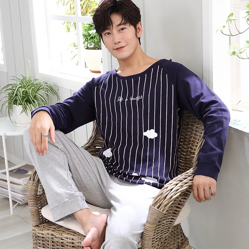 Пижамный комплект Мужской Хлопковый в полоску повседневная одежда для сна с