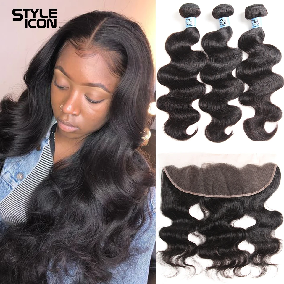 

Brazilian Body Wave with Frontal Human Hair 3/4 Bundles Body Wave Bundles with Frontal Closure 13x4 Ear To Ear Lace Frontal 30