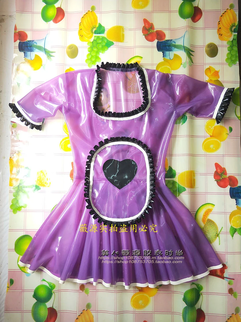 Sexy Maid Latex Dress Fetish Lace Apron Rubber Servant Girl with Back Zip