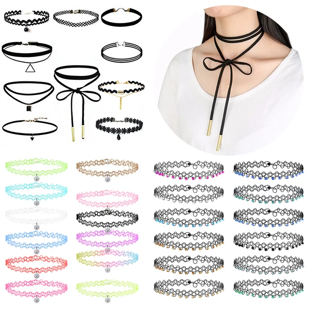 12Pcs Vintage Neck Tattoo Choker Elastic Women Necklace Punk Tattoo Choker  Stretch Necklace Jewelry Girls Chokers Necklaces - AliExpress