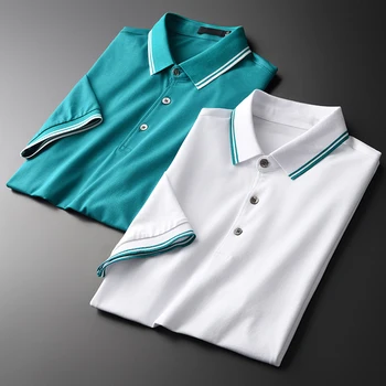 

New Summer Mens T-shirts Luxury Short Sleeve Yarn-dyed Color Contrast Collar Male T-shirts Plus Size 4xl Slim Fit Man T-shirt