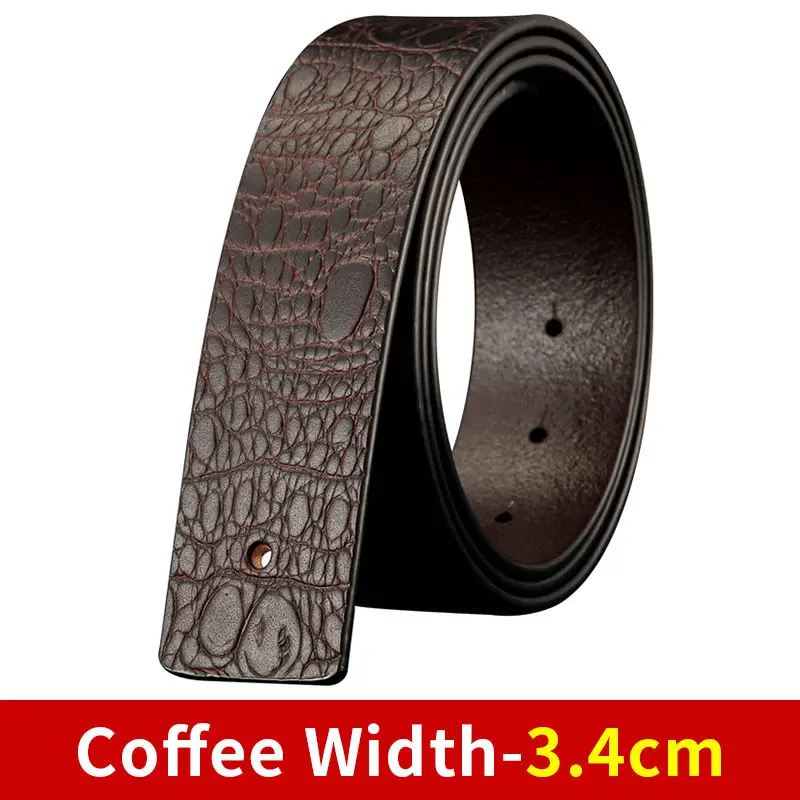 Coffee Width-3.4cm Ремень из натуральной крокодиловой кожи без пряжки Гладкий кожаный ремень без пряжки дизайнерские мужские ремни черный/кофейный 3,8 см - Цвет: Coffee Width-3.4cm