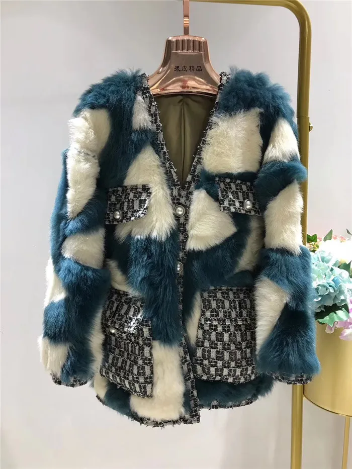 blue Женские куртки и пальто двустороннее меховое кожаное пальто из настоящей тосканской шерсти Мех твидовый шерстяной небольшой аромат cardgan - Цвет: blue