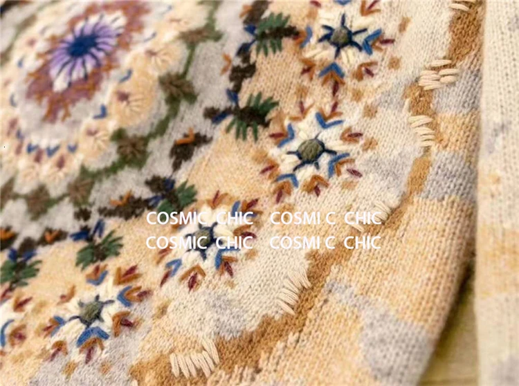 Cosmicchic кашемировый свитер с вышивкой женский вязаный пуловер с длинными рукавами высокое качество элегантный калейдоскоп женский топ