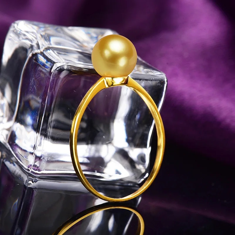 [YS] 18k Золотое обручальное кольцо 7-7,5 мм кольцо с натуральным жемчугом Akoya простой дизайн - Цвет камня: gold akoya pearl