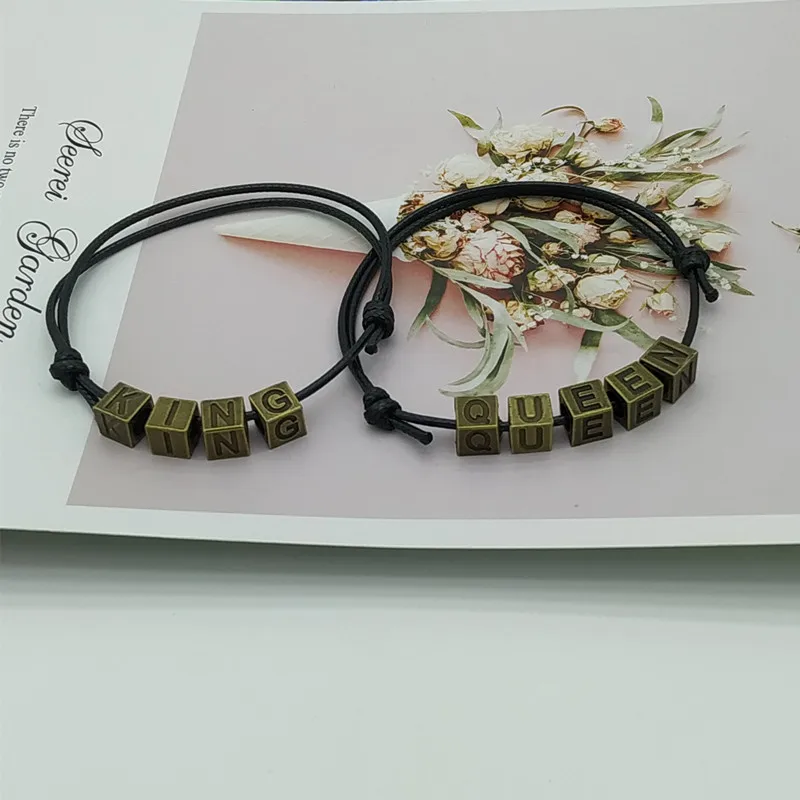 2 шт./лот браслет для влюбленных пар Винтажный дизайн король королева веревка