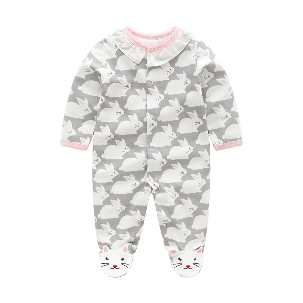 Детский хлопковый комбинезон; весенняя одежда для новорожденных; Комбинезон для маленьких мальчиков; bebe; пижамы; Одежда для мальчиков младенцев; Одежда для новорожденных девочек - Цвет: Gray rabbit