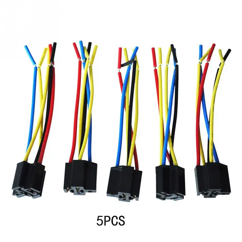 

1 Pcs Car copper bold 5 plug 5-pin 12cm Line length 6.3MM terminal relay base socket plug Bakelite relay base seat