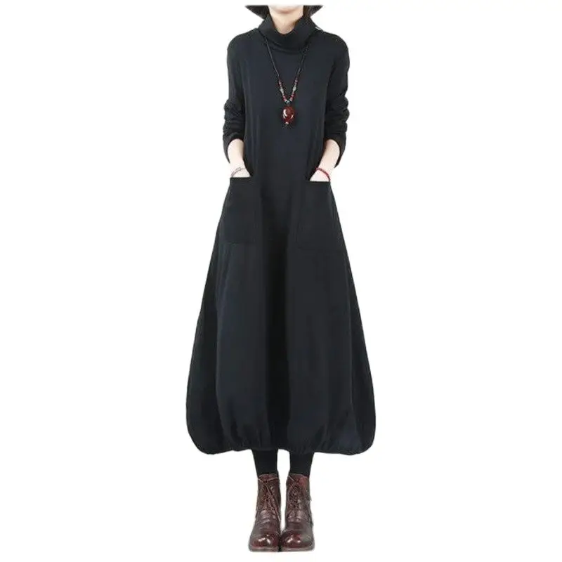 

Dress Women 2022 Autumn Winter New Literature And Art Dresses Ladies No Velvet/Add Velvet Long Sleeve Dress 4XLC1653