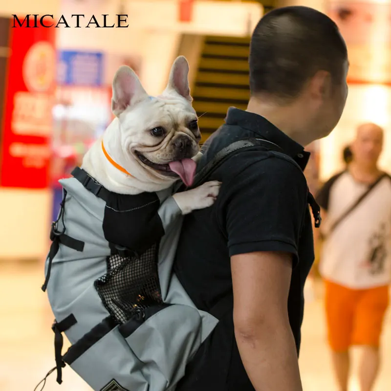 

MICATALE Dog Carrier Bag Outdoor Travel Backpack Hiking Cycling Reflective Carrier Bag Adjustable French Bulldog Pug Carrier Bag