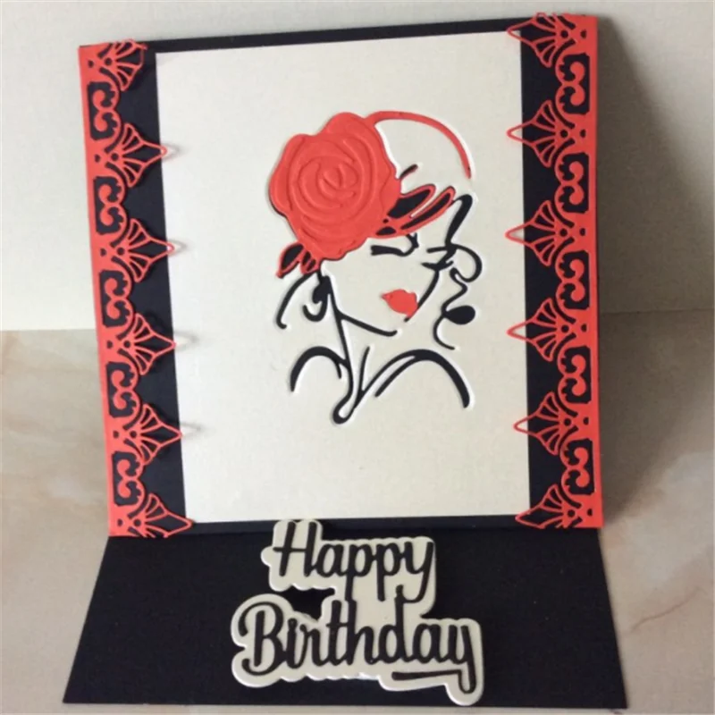 

Kokorosa Woman with Rose on Her Head Metal Cutting Dies for Scrapbooking New 2019 Die Cuts for Card Making Stitch Craft Dies