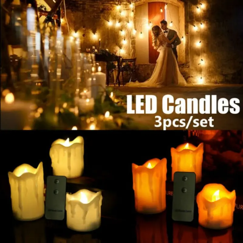 Flameless Votive Candles Battery Operated Flickering LED Tea Light Set of 3