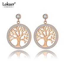 Lokaer, богемные серьги из нержавеющей стали, цветы, гвоздики дерево, ювелирное изделие, трендовая глина, CZ Кристалл, растение, серьги для женщин, девушек, E19277