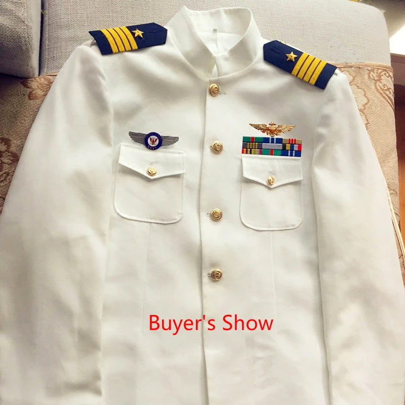 Trajes para hombres Blazers Uniforme militar de la Marina de los EE. UU.  Hombres Piloto Marinero Capitán de yate Disfraces casuales de negocios