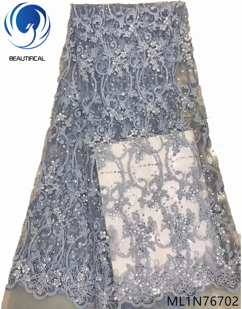 

Beautifical french tulle lace fabrics african net lace fabrics 2019 laces fabric with sequins for wedding 5yards/lot ML1N767
