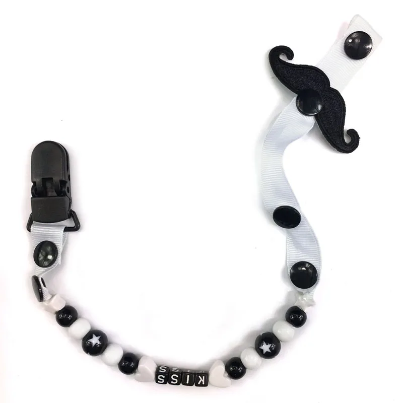 

1pcs Baby Moustache Pacifier Chain Clips Beaded Pacifier Chain Baby Safe Soother Chain Stars Cute Child Soother Clip